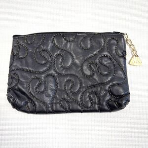 Rare Vintage Viva Bags Of California Black Leather Stitched Makeup Bag